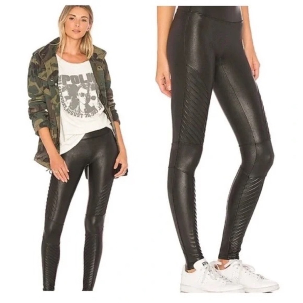 Spanx Moto Faux-Leather Leggings Black high waisted rise, Black 51104